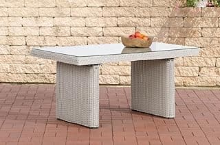 CLP Polyrattan Garten Esstisch FISOLO ca. 79 x 138 cm I Höhe: 67 cm I Glasplatte 5 mm Sicherheitsglas I 5mm Rattandicke, Farbe:perlweiß - Günstig online kaufen
