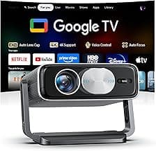 Smart Beamer mit Google TV Stick【Auto-Objektivabdeckung, 2500ANSI】 Beamer 4K Heimkino mit Autofokus & 6D Trapezkorrektur, Full HD 1080P, WiFi6, 360° Drehbarer Tragbarer Projektor mit APP für Outdoor - Super Angebot