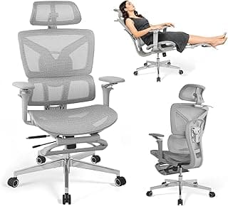 Ergonomischer Bürostuhl Große und Schwere mit Fußstütze, 5D Verstellbare Armlehnen, Lendenstütze, Netz-Rückenlehne, Verstellbare Sitztiefe, Drehbarer Gaming Stuhl Grau - Günstig online kaufen