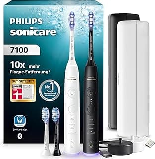 Philips Sonicare Series 7100 Elektrische Zahnbürste - Technologie der nächsten Generation, Drucksensor, 12 Putzeinstellungen, 21 Tage Laufzeit, Reiseladeetui, Weiß & Schwarz, Doppelpack, HX7429/04 - Super Angebot