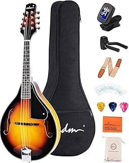 ADM Akustisches Mandolinen-Instrumenten-Set, Musik, A-Stil für Kinder, Studenten, Erwachsene, Holz-Mandolinen, Anfänger-Set mit Tasche, Stimmgerät, EQ, Gurt, Saiten, Plektren und Aufhänger, Sunbrust - Produktbild