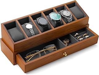 Oirlv Massivholz Uhrenbox mit 3 Fächern und Glasdeckel - 2 Schicht-Uhrenkasten für Männer Uhrenvitrine,Ideales Geschäftsgeschenk für Uhrenliebhaber(Dunkelgrau) - Produktbild
