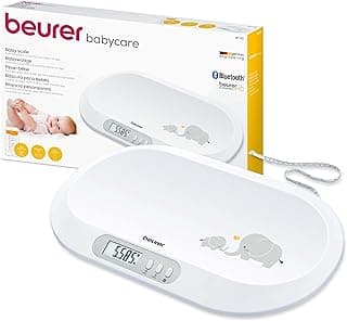 Beurer BY 90 Babywaage mit kostenloser App (iOS + Android) integriertes Maßband, 20 kg Tragkraft und Hold-Funktion für stramplende Babys - Amazon Angebot