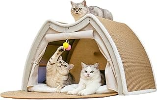 Katzenzelt Sisal Kratzhaus, 2-in-1 Katzenhaus & Kratzbrett, Ganzjahres Katzenbett mit Sisal-Kratzfläche zum Ausruhen und Spielen, für Katzen & Kleine Hunde(Beige, 62x50x43) - Amazon Angebot