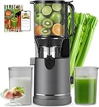 Entsafter Slow Juicer 400W, 152 mm Extra Großer Einfüllschacht für Ganze Früchte und Gemüse, Hohe Saftausbeute, 3-in-1 Sieb (Saft, Sorbet, Nussmilch), BPA-frei, Spülmaschinengeeignet, 1,8L - Details ansehen