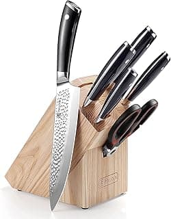 PAUDIN Messerblock mit Messer, Messerset mit Holzblock, 7-tlg Küchenmesser Set aus hochwertigem Carbon Edelstahl, 5 Profi Ultra scharfe Kochmesser, Rot Schere und Holzblock, Ergonomischer Griff - Günstig online kaufen