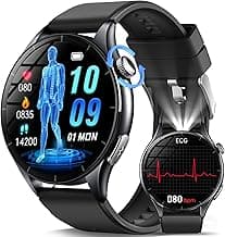 2026 Neue Smartwatch Herren mit EKG/ΒΙυtｚυcker/ΒΙutdruck/BMI/HRV/Harnsäure/LED-Licht, 1,56 AMOLED Rund Gesundheitsuhr mit SpO2/Pulsuhr, Schlaf/Apnoe-Monitor, SOS-Notruf Fitnessuhr für iOS Android - Super Angebot