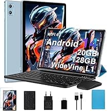 2026 Neuest Tablet 10 Zoll Android mit 20GB RAM + 128GB ROM (TF 2 TB), Octa Core, 5G Wi-Fi 6, Bluetooth 5.0, 6000 mAh, Widget, 5MP + 8MP, Widevine L1, GMS Tablet 2 in 1 mit Tastatur und Maus - Blau - Amazon Angebot