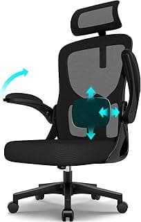Bürostuhl, Schreibtischsessel mit Kopfstütze und Weiche Lordosenstütze, Bürostuhl ergonomisch mit Wippfunktion bis 130°,Schreibtischstuhl mit klappbaren Armlehnen, Drehstuhl 150 kg,Schwarz - Details ansehen