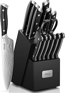 Yabano Messerblock Set, 14-teilig Küchenmesserset Edelstahl, Messer Set mit Block und integriertem Messerschärfer, geschmiedete ABS-Griffe - Details ansehen