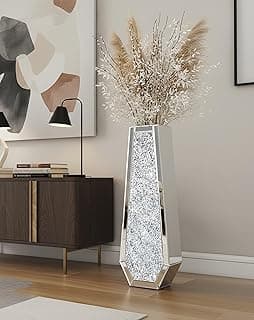 Bodenvase Groß 68cm Hoch Standvase: Silberne Vase Kristall für Pampasgras, Glas verspiegelte Diamanten Blumenvase, Dekorative Luxus Glitzer vasen für Wohnzimmer Home Decor– Kein Wasserhalt - Günstig online kaufen