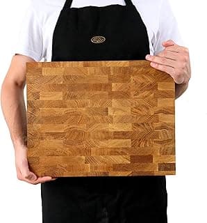 B4K Hackblock aus Eiche Stirnholz, Schneidebrett Holz 43 x 33 x 4,3 cm, geölt, Griffmulden, rutschfest mit Silikonfüßen, messerschonendes Stirnholzbrett - Amazon Angebot