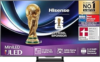 Hisense 65U7Q Pro Fernseher 65 Zoll, 4K Mini LED, Smart TV, Hi-View AI Engine Pro, 165Hz Game Mode Ultra, FreeSync Premium Pro, 2.1.2 ch. Surround Sound, Dolby Vision IQ Atmos, Sprachsteuerung [2025] - Produktbild