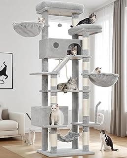Gitelsnour Kratzbaum groß, katzenbaum große Katzen stabil für Innenbereich, 200 cm katzenkratzbaum mit geräumiger Plattformen, Katzenhöhlen, Hängematte, Sisalsäulen, Hellgrau GCT031W - Details ansehen