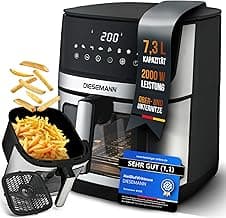 Heißluftfritteuse XXL 7,3L – 2000W Airfryer mit 2 Heizelementen (Ober- & Unterhitze, ohne Wenden), Sichtfenster & 8 Programmen – fettarm frittieren, backen & grillen - Details ansehen