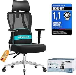 SONGMICS Bürostuhl ergonomisch, Schreibtischstuhl, Gaming-Stuhl, verstellbare Lenden-, Kopfstütze, Armlehnen, für Verschiedene Körpergröße, bis zu 150 kg belastbar, tintenschwarz OBN067BH01 - Details ansehen