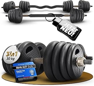 Hantel Set 30kg [ALL-IN-ONE-SET] Kurzhantel-, Langhantelstange, SZ-Stange | Verstellbare Hanteln mit rutschfestem Griff | Hantelscheiben, Kurzhanteln, Home Gym Equipment, verstellbar - Amazon Angebot