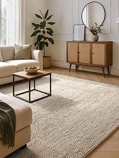 Villeroy & Boch Bouclé Teppich Peas - Handgemacht & Natürlich, Wollteppich, Juteteppich für Wohnzimmer, Schlafzimmer, Esszimmer, Naturfaser Wohnzimmerteppich, Skandi, Boho - Creme Beige, 120x180 cm - Produktbild