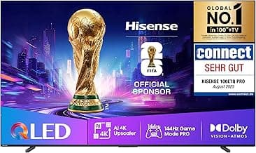 Hisense 100E7Q PRO Fernseher, 100 Zoll, 4K UHD QLED, Smart TV, 144Hz Game Mode, Filmmaker Mode, AMD FreeSync Premium, AI HDR Upscaler, Built-in Subwoofer, Sprachsteuerung, 2025 - Produktbild