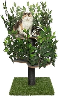 Kratzbaum Natur zum Klettern, Verstecken und Schlafen - groß mit austauschbaren Blättern - einfach zu montieren - haustiersichere Materialien, langlebige und Patentierter robuste Cat Tree - 120cm Grün - Produktbild