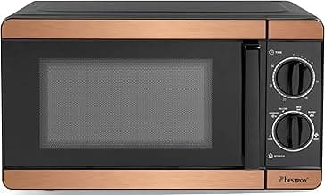 Bestron 700 Watt Mikrowelle, zweiteiliges Kontrollpanel mit 6 Leistungsstufen & 30Min. Timer, stufenlos regelbar, mit 24,5cm Drehteller für alle gängigen Größen, Copper Collection, Farbe: Kupfer - Stark reduziert