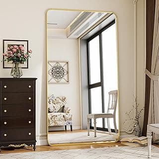 Koonmi Standspiegel mit abgerundeten Ecken, 76 x 171 cm Ganzkörperspiegel mit Ständer, großer Fußboden Standspiegel Ganzkörperspiegel Wand Hänger für Schlafzimmer, Wohnzimmer, Gold - Amazon Angebot