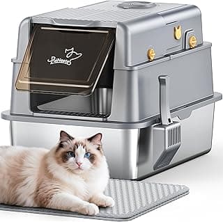 Edelstahl-Katzentoilette mit Deckel, XXL Katzenklo Edelstahl mit 105° -Klappe und Schaufel, 3-in-1 Katzentoilette aus Stahl mit Aktivkohlebeutel, Deodorantblock und Katzenstreu-Deodorant - Amazon Angebot