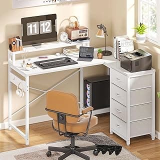 YITAHOME Schreibtisch, Reversible Eckschreibtisch mit 4 Schubladen, Schreibtisch L Form mit 2 Steckdosen und 2 USB Ladeanschluss, Bürotisch L Form mit LED, 130x100cm, Ecktisch mit Monitorablage, Weiß - Günstig online kaufen