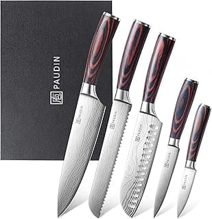PAUDIN Küchenmesser Set, 5-teilig Küchenmesserset aus hochwertigem Carbon Edelstahl, Ultra Scharfes Messerset mit Chefmesser Hackmesser Allzweckmesser - Super Angebot