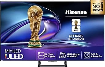 Hisense 55E89Q Fernseher, 55 Zoll (139cm), 4K ULED Mini LED, Smart TV, 144Hz Game Mode PRO, Hi-View AI Engine, AI Smoothmotion, Built-in Subwoofer, Dolby Vision.Atmos, Filmmaker Mode, Hi-Concerto - Stark reduziert