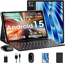 2026 Neuestes 10 Zoll Tablet Android 15 【30 GB RAM + 64GB ROM+2TB】【Gemini AI】Widevine L1, Octa Core, 8000 mAh, 8 MP + 13MP, Bluetooth 5.0, GPS,GMS,tablet mit tastatur, Tastatur und Maus-Schwarz ﻿ - Super Angebot