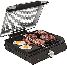 Ninja Sizzle Elektrogrill Indoor & Plancha (Flat Grill Plate) mit Antihaft-Grillplatte, abnehmbarer & spülmaschinenfester Deckel, Fettauffangbehälter, Temperaturregler & Rezeptbuch, Grau GR101EU - Amazon Angebot