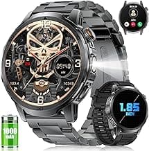 FITFLEX Smartwatch Herren Militär mit 1000 mAh, 1,85 HD Großes Touchscreen Smart Watch mit LED Licht/Telefonfunktion/120+Sportmodi Fitnessuhr/Herzfrequenz/Schlafmonitor/IP68 wasserdicht, iOS/Android - Super Angebot