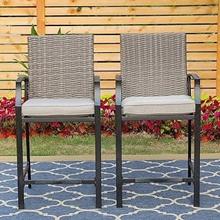 PHI VILLA Outdoor Rattan Gartenstühle Set, E-Coating Metallrahmen, Barhocker Outdoor Barstühle mit 7CM abnehmbare Kissen, Wetterbeständig - Günstig online kaufen
