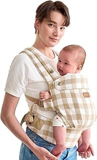 Momcozy Baby-Trage aus Natur-Baumwoll-Leinen: Besonders langlebig, ergonomisch, leicht & komfortabel - Hände-Frei für Mütter & Väter - Schiefer-Karo - Top Deal