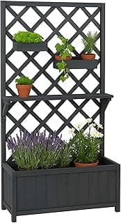 Hochbeet HWC-P68, Pflanz-/Blumenkasten Rankgitter Rankhilfe Ablage Hängekästen Holz FSC® 135x70x30cm - anthrazit-grau - Produktbild