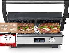 SEVERIN Kontaktgrill SEVINI FLEX, 3-in-1 Multikontaktgrill, hochwertige Keramikbeschichtung, XL-Grillfläche, spülmaschinengeeignete Grillplatten, Burger, Panini, 2000W, schwarz/Edelstahl, KG 2380 - Amazon Angebot