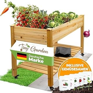 Premium Hochbeet aus Holz mit Rollen für Balkon 122x59x81,5cm perfektes Hochbeet für Kinder oder als Kräuterbeet für die Terrasse, Erdbeerbeet - Günstig online kaufen