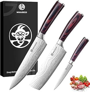 WULECCO Messerset 3-teilig, Professionelles Küchenmesser set, Messer set mit Hochwertiger Hochkohlenstoff-Edelstahl und Ergonomischer Griff, Profi Küchenmesserset für Heim- und Profiküche - Günstig online kaufen