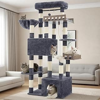 Gitelsnour Kratzbaum groß, Katzenbaum für große ausgewachsene Katzen, 174cm Katzenkratzbaum mit Hängematte, 2 große Sitzstangen, 2 Katzenhöhlen,15 Kratzstangen, Rauchgrau GCT033G - Produktbild