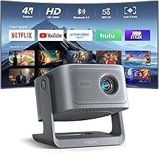 [30000Lumen & Offiziell lizenzierte App] Smart Beamer 4K Heimkino, VISSPL 3D Dolby Audio und Autofokus Outdoor Projektor Handy, WiFi6 Bluetooth Video Projektor mit 360° verstellbarem Standfuß - Produktbild
