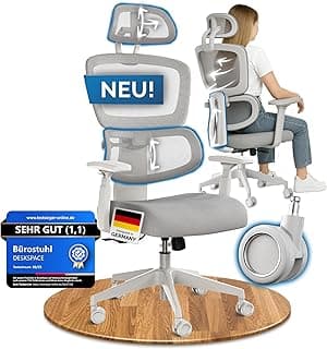 Move Bürostuhl ergonomisch für Homeoffice bis 150kg - Schreibtischstuhl mit intelligenter Lordosenstütze, 3-stufiger Neigung & höhenverstellbare Rückenlehne, Bürodrehstuhl (Grau) - Produktbild