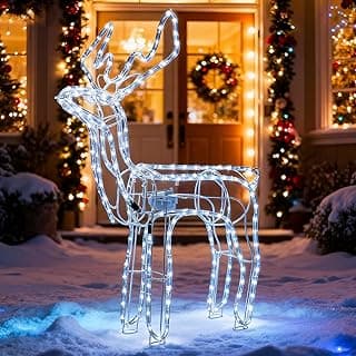 LEDYA Animierte Kopfbewegung Reindeer Beleuchtete Weihnachtsdekoration, 216 LEDs Kaltweiß,89 cm LED Rentier Weihnachtsbeleuchtung, Innen/Außen Weihnachtshirsch mit Timer, für Hof, Garten, Veranda - Amazon Angebot