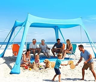 Purebox Strandzelt - Strand Sonnensegel mit UPF 50+, Einfacher Aufbau, mit 8 Sandsäcken, 10x10FT Sonnenschutz Strandzelt für Strand, Camping, Angeln, Picknick - Günstig online kaufen