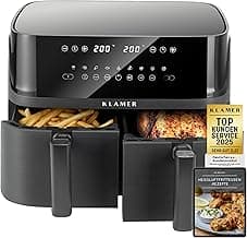 KLAMER Heißluftfritteuse Duo 9 L – Doppelkammer Airfryer mit 2 Körben & Digitaldisplay, 10 Automatikprogramme, Dual-Funktion, Timer, 3000 W Heißluft-Zirkulation, spülmaschinengeeignet - Amazon Angebot
