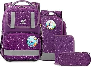 SKYSPER Schulranzen-Set 5-teilig, Schulrucksack Ergonomischer Tragesystem 16L Schulranzen mit 360° Reflektorstreifen für Mädchen Gungen Kinder 1. klasse für Reisen Sport - Details ansehen