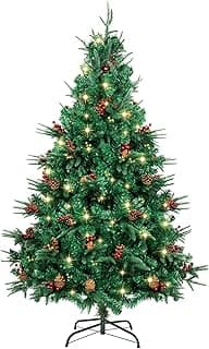 AGM 180cm Weihnachtsbaum mit 15m 300 LEDs Lichterkette, PVC + PE künstlicher Weihnachtsbaum mit Baum 688 Spitzen/53 gemischten Tannennadeln/53 roten Beeren für Weihnachten Festlicher Dekoration - Details ansehen