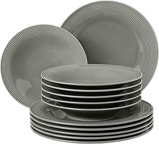 SELTMANN WEIDEN Tafelservice 12-teilig BT - Beat - Form: Rund mit Rillenrelief - moderner Stil - Perlgrau - Color Glaze - Amazon Angebot