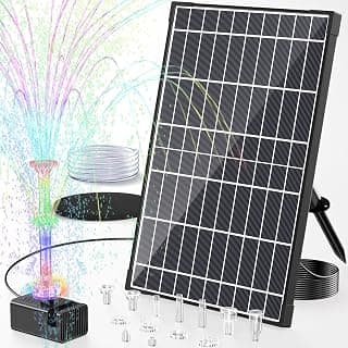 POPOSOAP 12W Solar Teichpumpe mit 4200mAh Akku, Bunte LED-Leuchten | Solarpumpe mit 8 Sprühmodi, PVC-Schlauch für Vogeltränke, Gartenteich, Wasserspiel - Stark reduziert