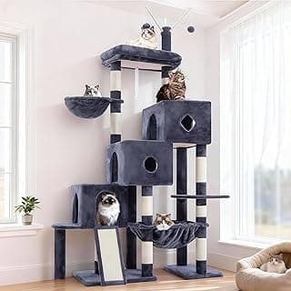 Hey-brother Kratzbaum, Stufiger Katzenbaum für Großkatze, mit 3 Katzenbetten, großer Hängematte, liegefläche und Sisalkratzbrett – großes internes Katzenmöbel, 160 cm hoch, Rauchgrau EMPJ081G - Günstig online kaufen